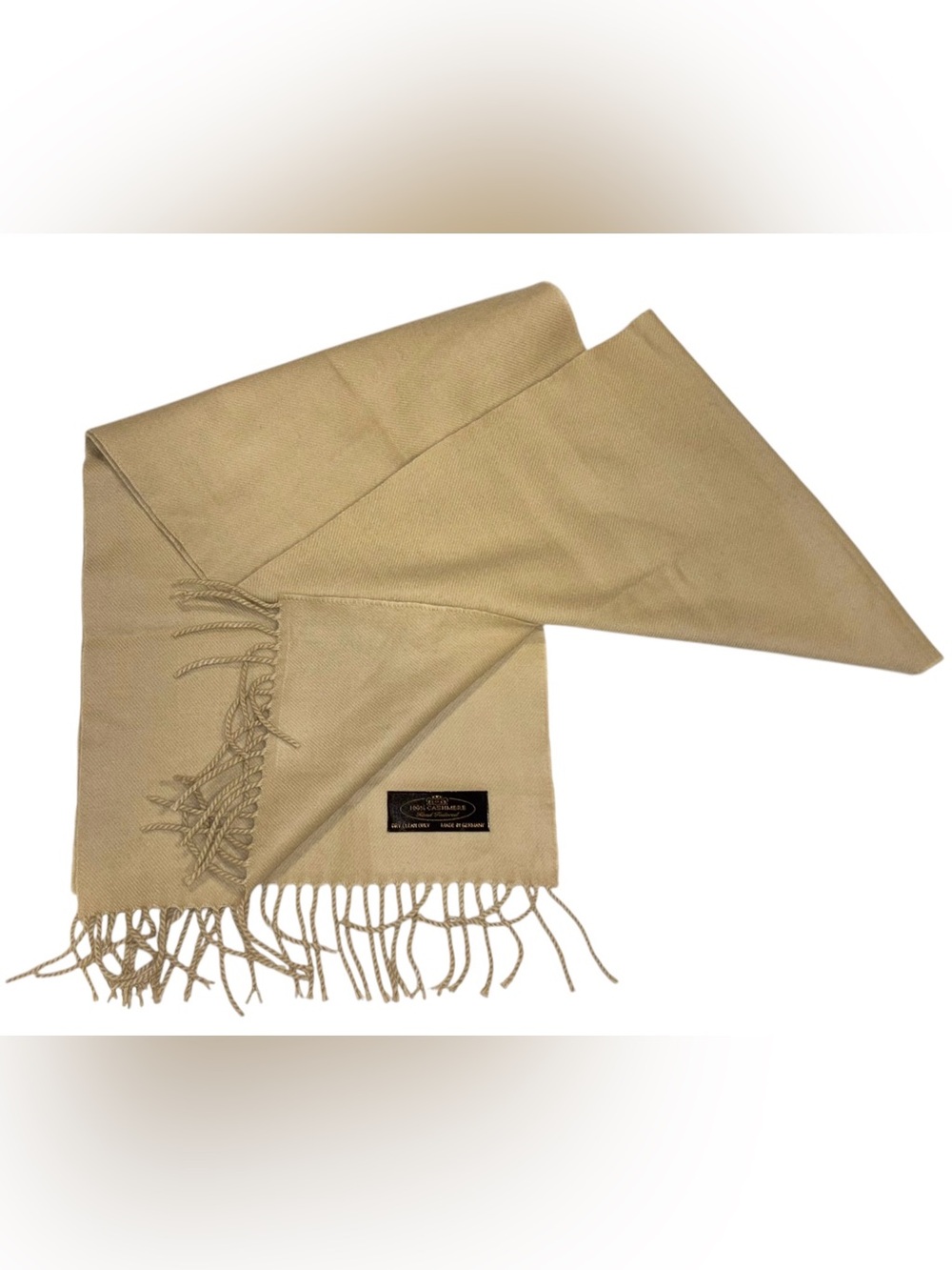 Vintage 80s 100% Cashmere Scarf Hand Tailored in Germany Solid Beige 68x12”